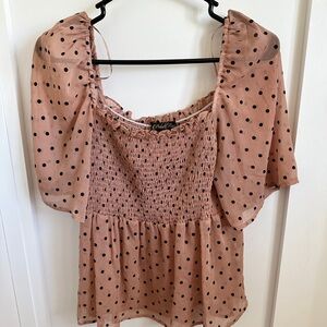 Polly & Esther Dusty Rose Polka Dot Smocked Peasant Blouse